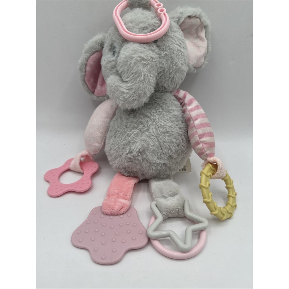 Plush Elephant Teether Rattle Lovey Clip On Gray Toy Kellytoy Kellybaby Pink